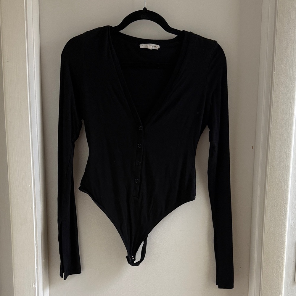 Good American Black Button-Front Bodysuit